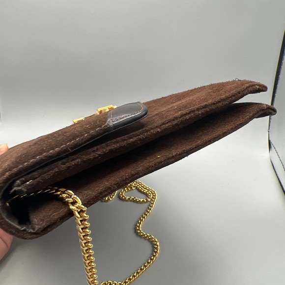 Vintage Susan Gail Brown Suede Leather Convertible Chain Strap Clutch Purse - Picture 4 of 9